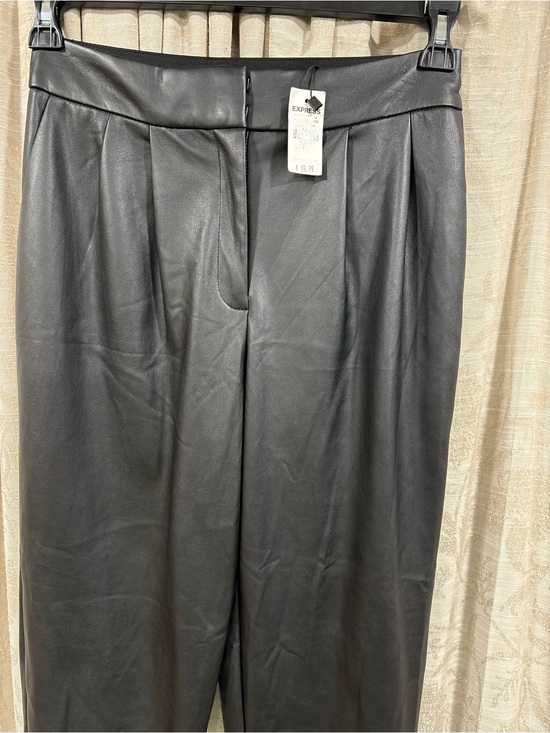 Express Pants - Express Black Faux Leather High-Rise Pleated Trousers